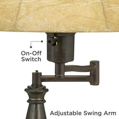 Regency Hill Traditional Swing Arm Desk Lamp 22 1/2" High With USB Charging Port Bronze Metal Faux Leather Shade For Living Room - Image 3