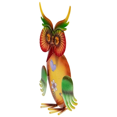 Northlight 11" Orange And Green Metal Owl Outdoor Decoration - Image 3