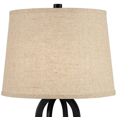 360 Lighting Marcel Industrial Table Lamps 24 1/4" High Set Of 2 Black With USB Port LED Nightlight Burlap Drum Shade For Bedroom Living Room Desk - Image 5