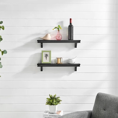 24" Set Of 2 Floating Wall Decor Display Ledge Shelves Black - Danya B.
