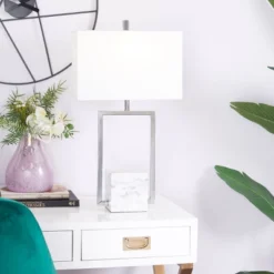 Marble Table Lamp With Square Shade – CosmoLiving By Cosmopolitan