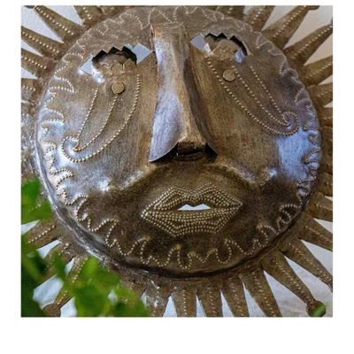 Global Crafts Aztec Sun Haitian Steel Drum Indoor/Outdoor Wall Art, 10 Inch - Image 2