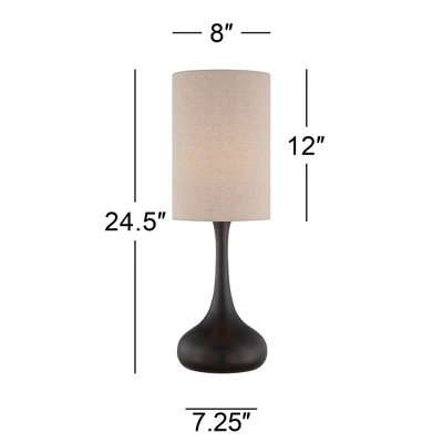 360 Lighting Modern Table Lamp 24.5" High Espresso Bronze Metal Droplet Linen Cylinder Shade For Living Room Family Bedroom Bedside Office - Image 3