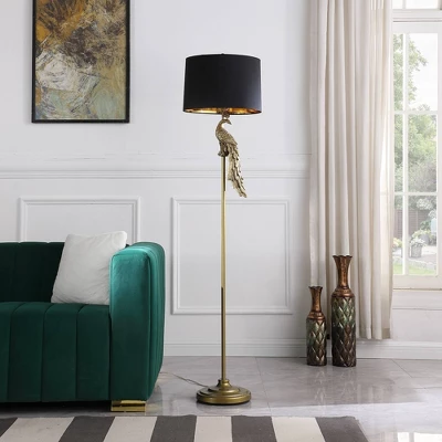 64.5" Modern Elegance Golden Peacock On A Pedestal Polyresin Floor Lamp - Ore International - Image 2