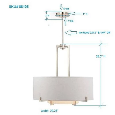 Possini Euro Design Concentric Brushed Nickel Pendant Chandelier 28" Wide Modern White Fabric Drum 4-Light For Dining Room House Foyer Kitchen Island - Image 5