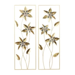 Set Of 2 Iron Metal Floral Wall Decors With Gold Frame - Olivia & May