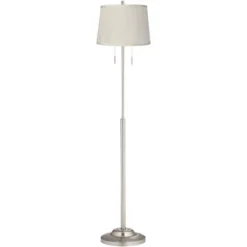 360 Lighting Abba Modern Floor Lamp Standing 66" Tall Brushed Nickel Silver Beige Fabric Tapered Drum Shade For Living Room Bedroom Office House Home