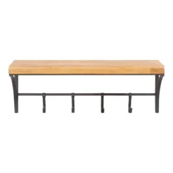 24" X 9" Ozias Shelf With Hooks Rustic Brown/Black - Kate & Laurel All Things Decor