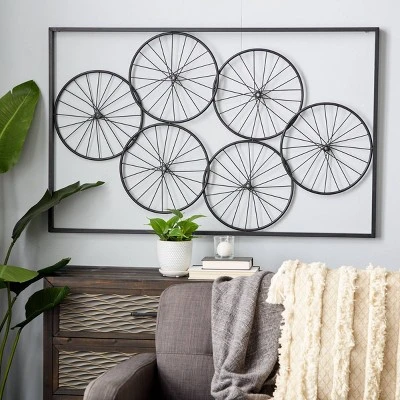 Metal Bike Wheels Wall Decor With Black Frame Black - Olivia & May - Image 6