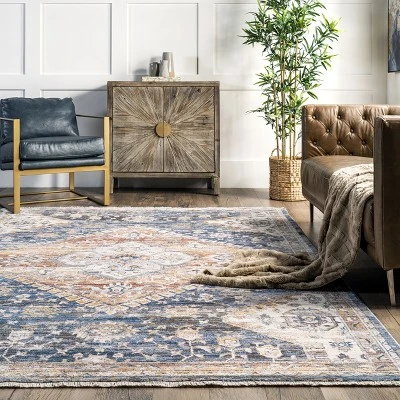 NuLOOM Addison Transitional Faded Medallion Fringe Area Rug - Image 7