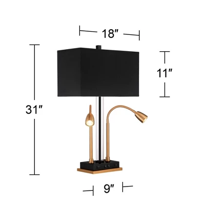 Possini Euro Design Griffin Modern Gooseneck Desk Lamp 31" Tall Gold With USB Charging Port Black Metal Rectangular Shade For Bedroom Living Room Kids - Image 8
