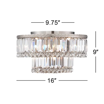 Vienna Full Spectrum Magnificence Modern Ceiling Light Flush Mount Fixture 16" Wide Brushed Satin Nickel Faceted Crystal Glass For Bedroom Living Room - Image 5