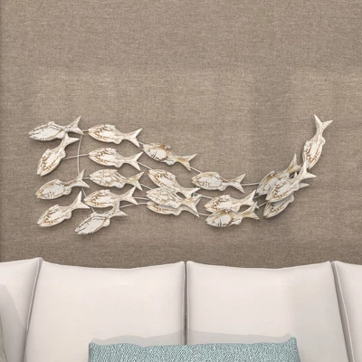 45" X 17" Coastal Wood Fish Wall Decor White - Olivia & May - Image 6