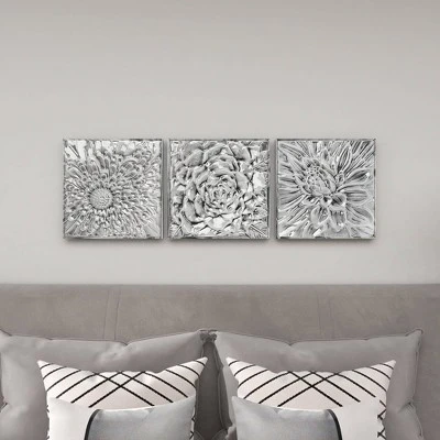 Metal Floral Wall Decor With Embossed Designs Set Of 3 Gray - Olivia & May - Image 9
