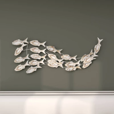 45" X 17" Coastal Wood Fish Wall Decor White - Olivia & May - Image 8