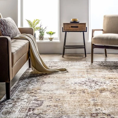 NuLOOM Paisley Machine Washable Faded Floral Border Medallion Area Rug - Image 7