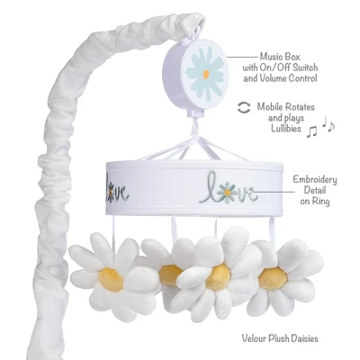 Lambs & Ivy Sweet Daisy White Floral Musical Baby Crib Mobile Soother Toy - Image 4