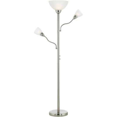 Possini Euro Design Alexei Modern Torchiere Floor Lamp With Side Lights 72" Tall Brushed Nickel White Crackle Glass For Living Room Reading Bedroom - Image 5