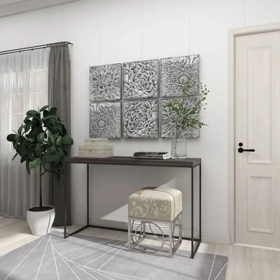 Metal Floral Wall Decor With Embossed Designs Set Of 3 Gray - Olivia & May - Image 3