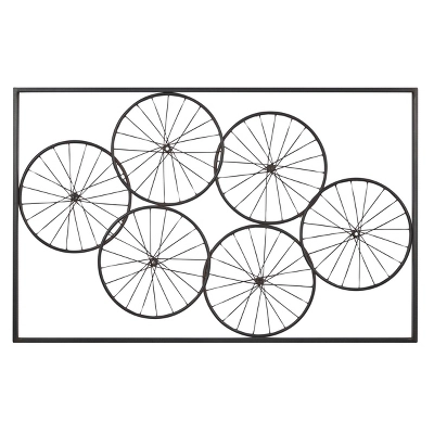 Metal Bike Wheels Wall Decor With Black Frame Black - Olivia & May - Image 2