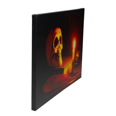 Northlight 15.75" Halloween Prelit LED Antique Candle And Skull Canvas Wall Art - Black/Orange - Image 3