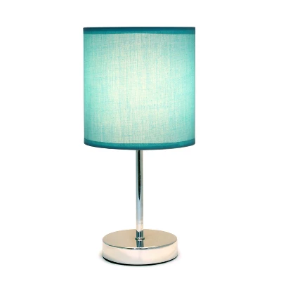 11.81" Traditional Petite Metal Stick Bedside Table Desk Lamp In Chrome With Fabric Shade Blue - Creekwood Home - Image 5
