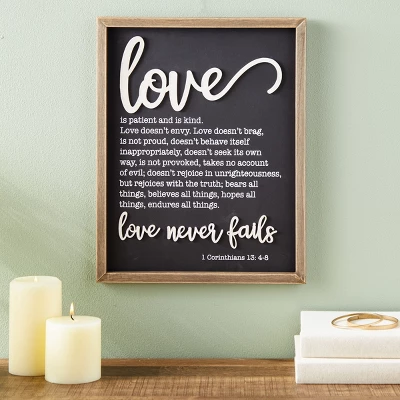Faithful Finds Wooden Religious Wall Decor, Farmhouse Style Bible Verse Framed Wall Art, Black, 12 X 15 In