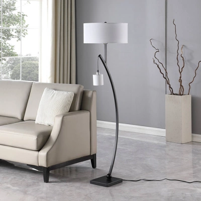 59" Contemporary Arc With Hanging Pendulum Metal Floor Lamp Black - Ore International - Image 4
