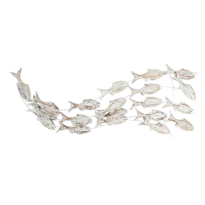 45" X 17" Coastal Wood Fish Wall Decor White - Olivia & May - Image 3