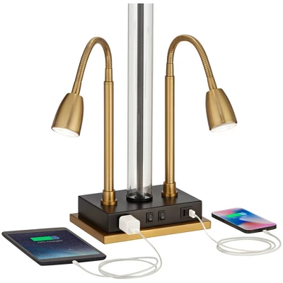 Possini Euro Design Griffin Modern Gooseneck Desk Lamp 31" Tall Gold With USB Charging Port Black Metal Rectangular Shade For Bedroom Living Room Kids - Image 3