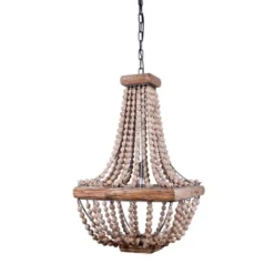 Wood/Metal Framed Chandelier With Wood Bead Draping Cream - Storied Home