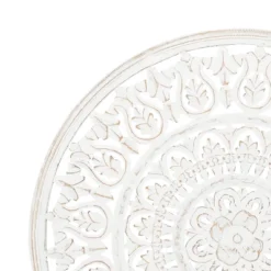 Wood Floral Handmade Intricately Carved Wall Decor With Mandala Design White - Olivia & May