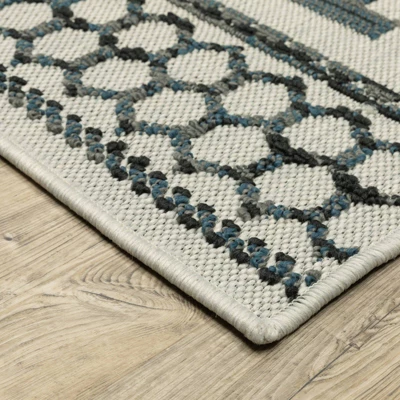 Trinity Geometric Patio Area Rug Beige/Blue - Captiv8e Designs - Image 2