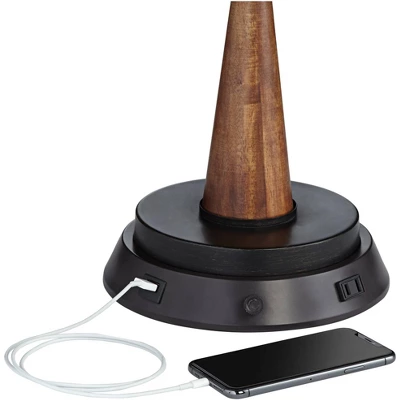 360 Lighting Helene Country Cottage Table Lamp 26" High Cream White Ceramic With Dimmable USB Workstation Base Tan Drum Linen For Living Room Desk - Image 5