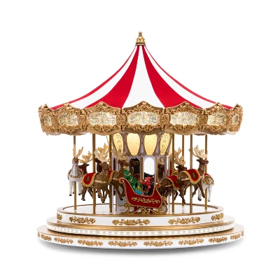 Mr. Christmas Santa And Reindeers Regal Carousel Animated Musical Christmas Decoration - 16"
