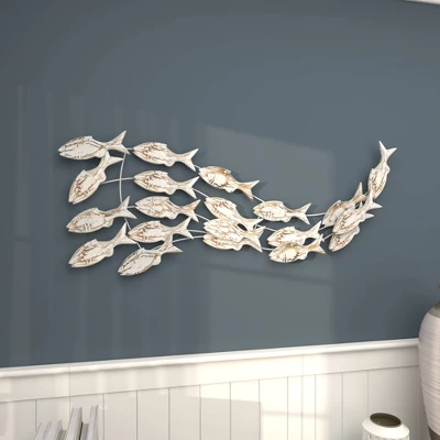 45" X 17" Coastal Wood Fish Wall Decor White - Olivia & May - Image 4