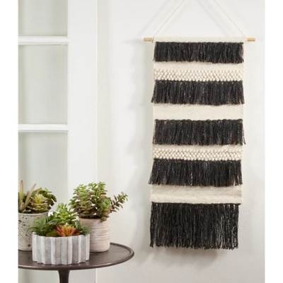 Saro Lifestyle Textured Woven Wall Hanging, 14"x34" Oblong, Black - Image 3