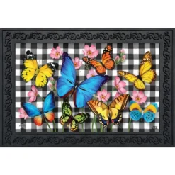 Briarwood Lane Checkered Butterflies Spring Doormat Floral Butterfly Indoor Outdoor 30" X 18"