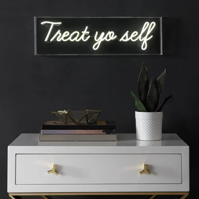 20" Treat Yo Self Contemporary Glam Acrylic Box Pendant (Includes LED Light Bulb) Neon Yellow - JONATHAN Y - Image 2