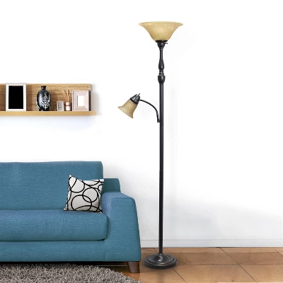 2 Light Restoration Mother Daughter Floor Lamp With Amber Marble Glass Shade Brown - Elegant Designs - Image 7