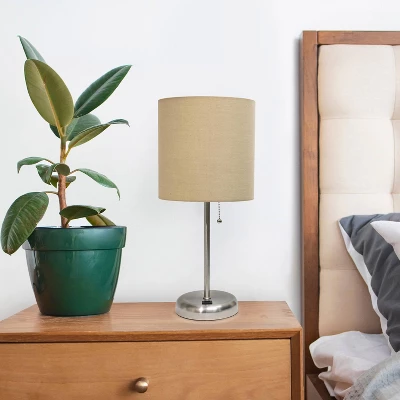 19.5" Bedside USB Port Feature Metal Table Desk Lamp Brushed Steel With Tan Fabric Shade - Creekwood Home - Image 6