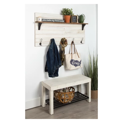 46.1" X 26" Wall Shelf With 5 Hooks White/Brown - Uniek