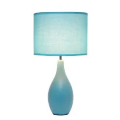 18.11" Traditional Standard Ceramic Dewdrop Table Desk Lamp With Matching Fabric Shade Blue - Creekwood Home