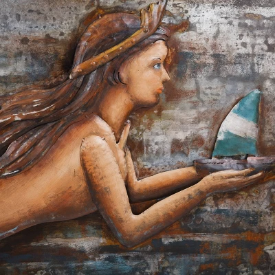 47" Three Dimensional Mermaid Handmade Decorative Wall Art - StyleCraft - Image 2