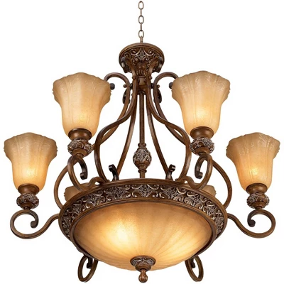 Kathy Ireland Sterling Estate Golden Bronze Chandelier 34 1/2" Wide Rustic Champagne Bowl Shade 9-Light Fixture For Dining Room House Kitchen Island - Image 3