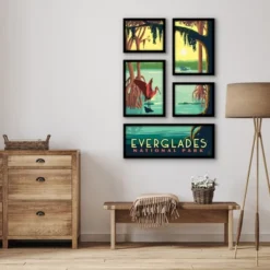 Americanflat Everglades National Park Spoonbill 5 Piece Grid Wall Art Room Decor Set - Botanical Animal Modern Home Decor Wall Prints