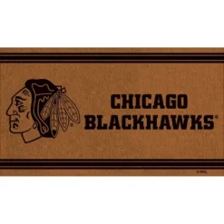 Evergreen Chicago Blackhawks Logo Turf Mat, Brown- 28 X 16 Inches Indoor Outdoor Doormat