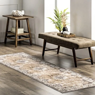 NuLOOM Paisley Machine Washable Faded Floral Border Medallion Area Rug