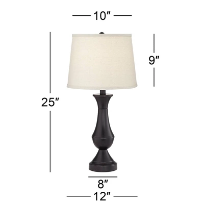 Regency Hill Traditional Table Lamps 25" High Set Of 2 With Hotel Style USB Charging Port LED Bronze Oatmeal Shade Touch On Off Living Room Bedroom - Image 7