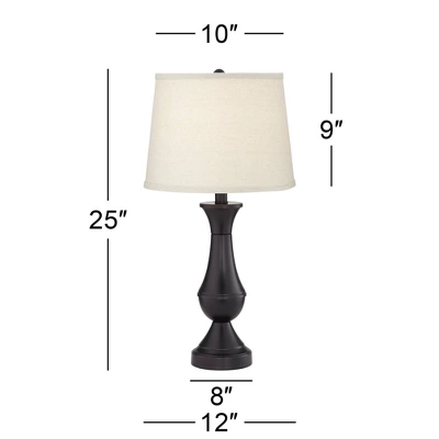 Regency Hill Traditional Table Lamps 25" High Set Of 2 With Hotel Style USB Charging Port LED Bronze Oatmeal Shade Touch On Off Living Room Bedroom - Image 5